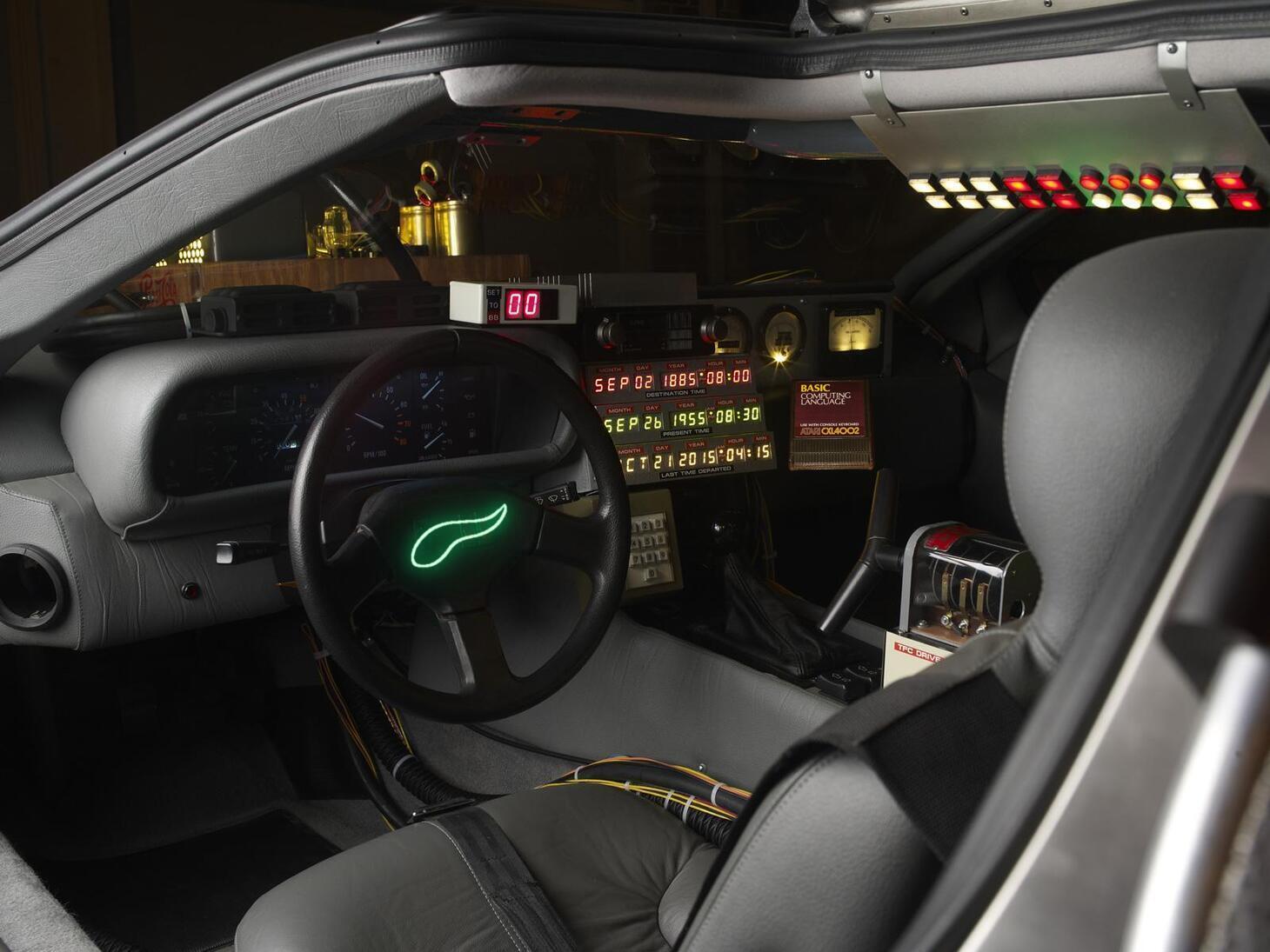 Back to the Future DeLorean with gull-wing door open