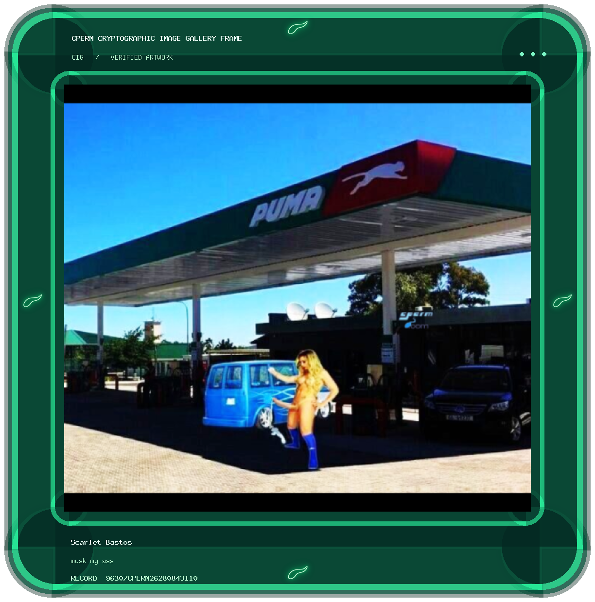 Scarlet Bastos — musk my ass framed cryptographic artwork