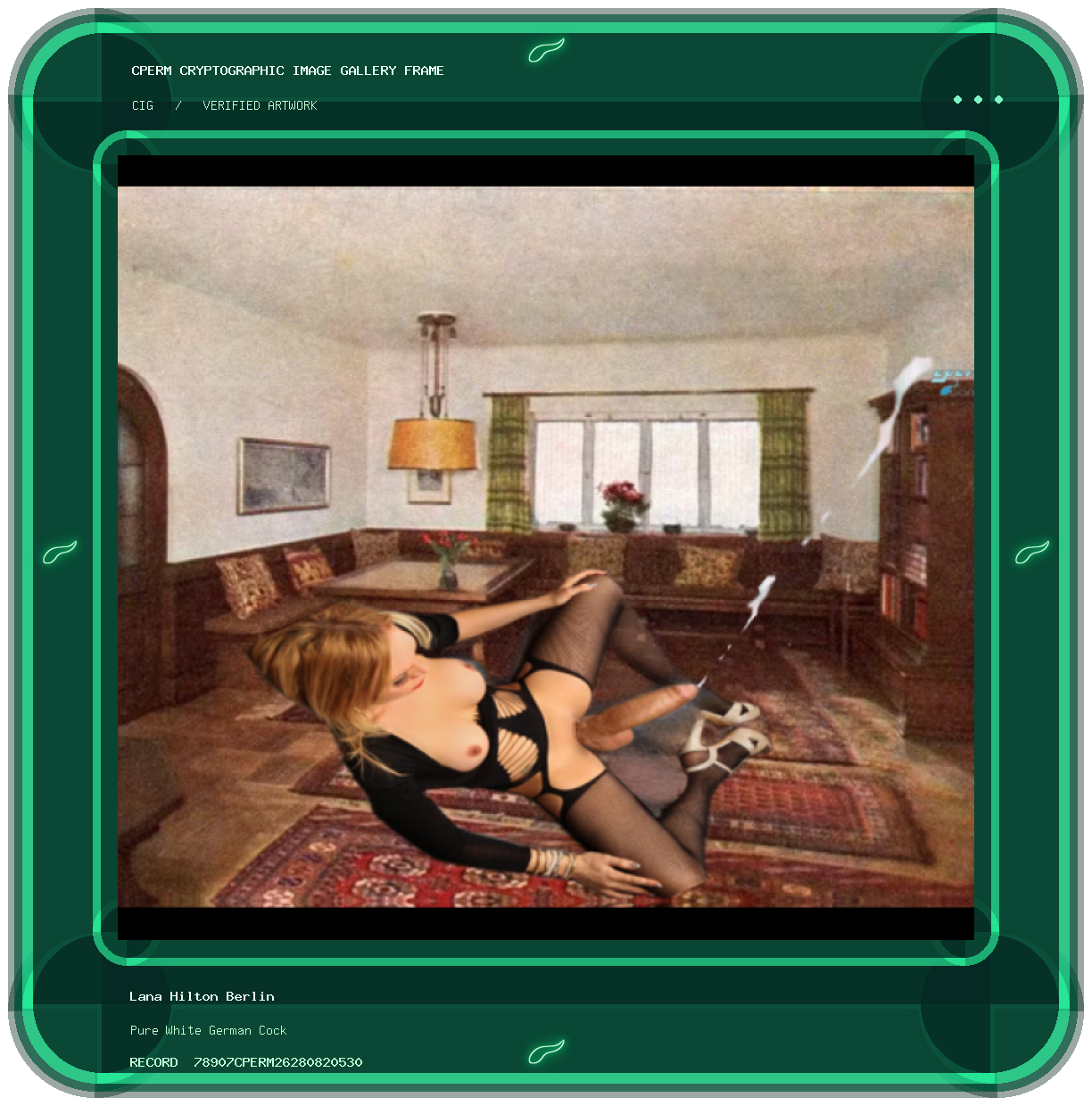 Lana Hilton Berlin — Pure White German Cock framed cryptographic artwork