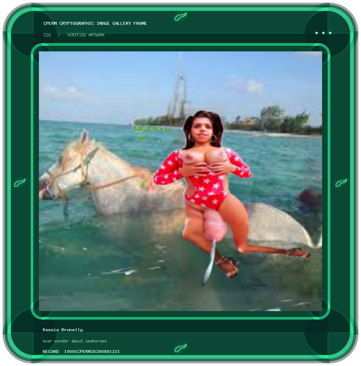 Kessia Brunelly — ever wonder about seahorses framed cryptographic artwork