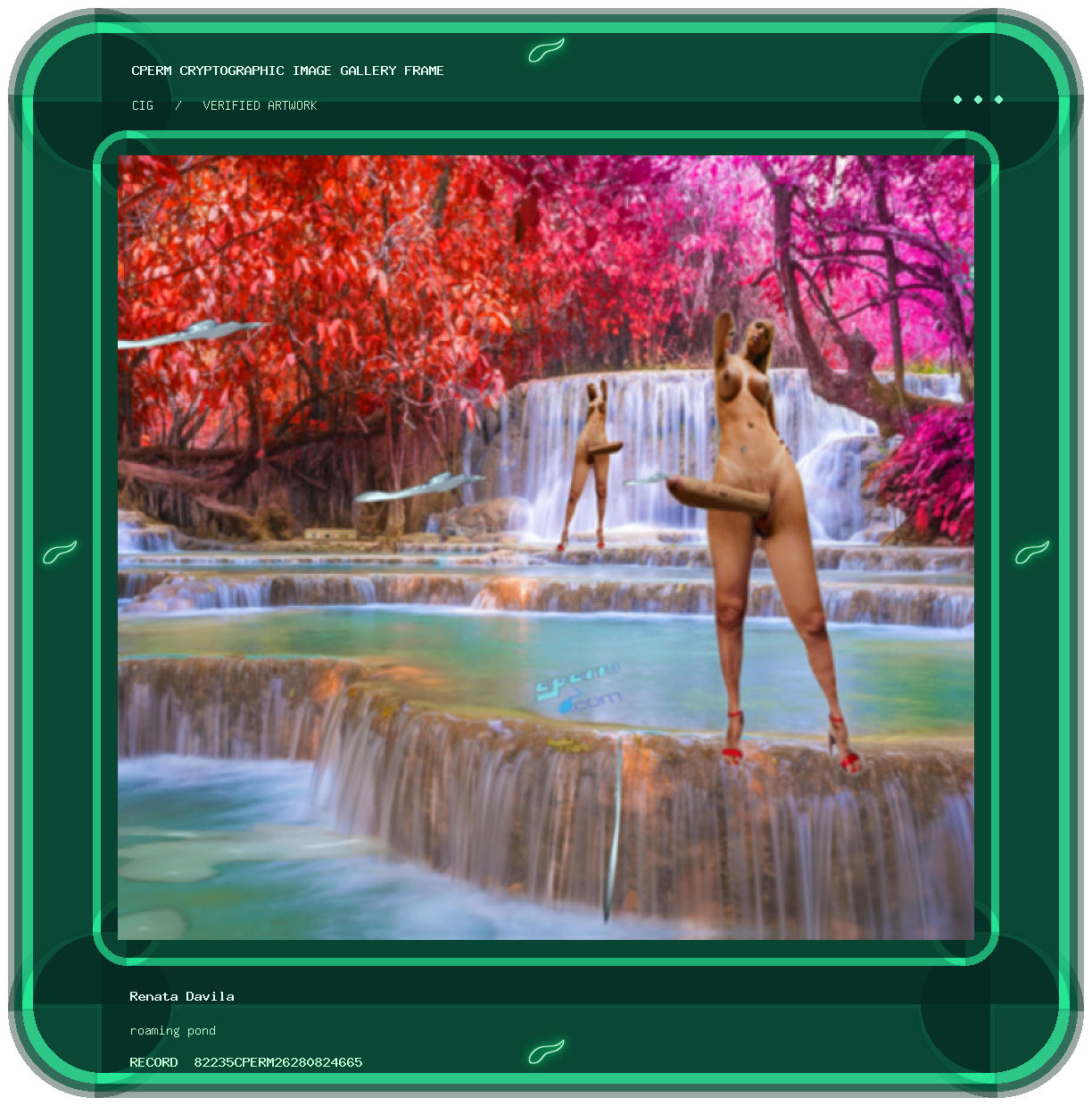 Renata Davila — roaming pond framed cryptographic artwork