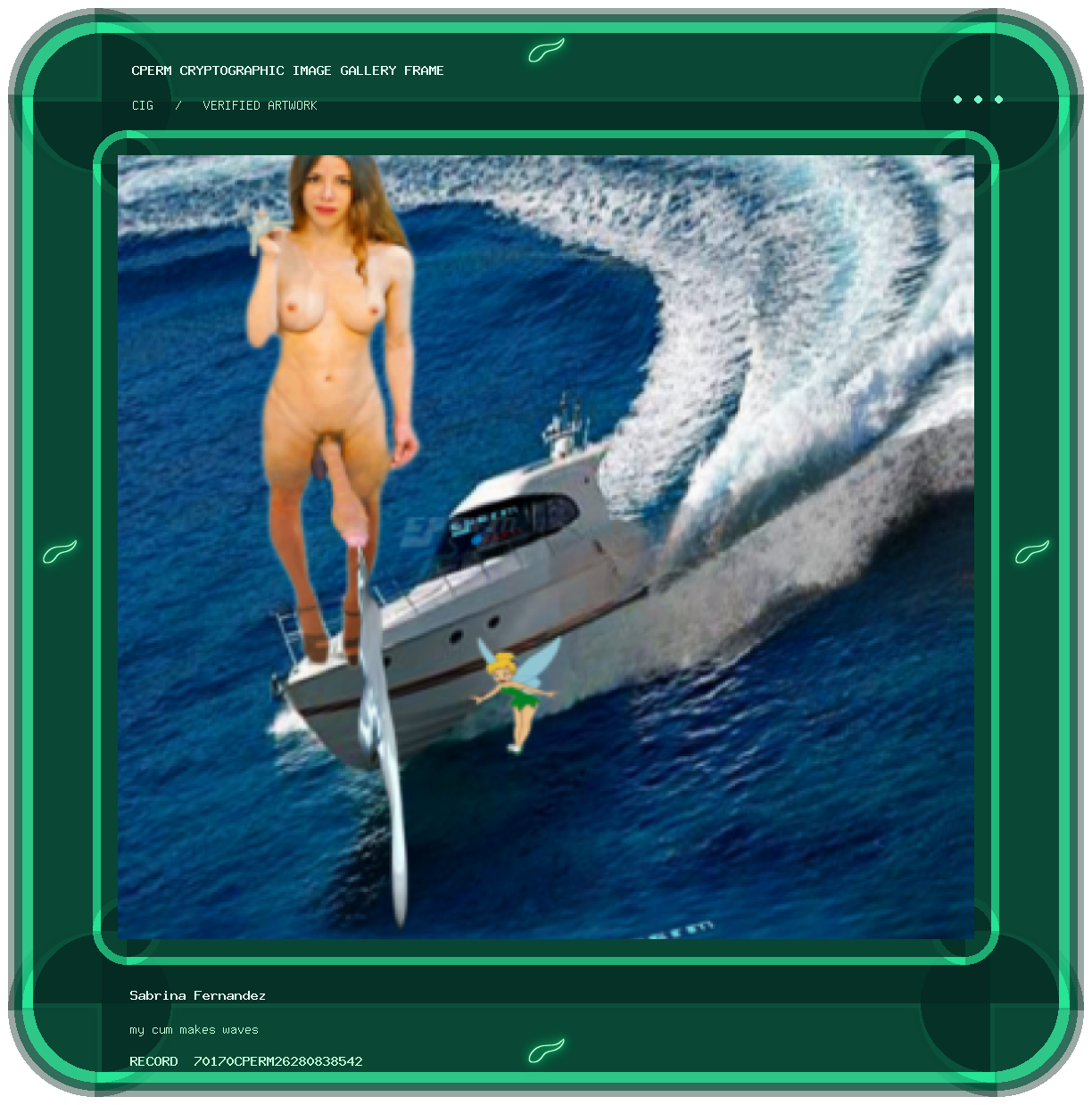Sabrina Fernandez — my cum makes waves framed cryptographic artwork