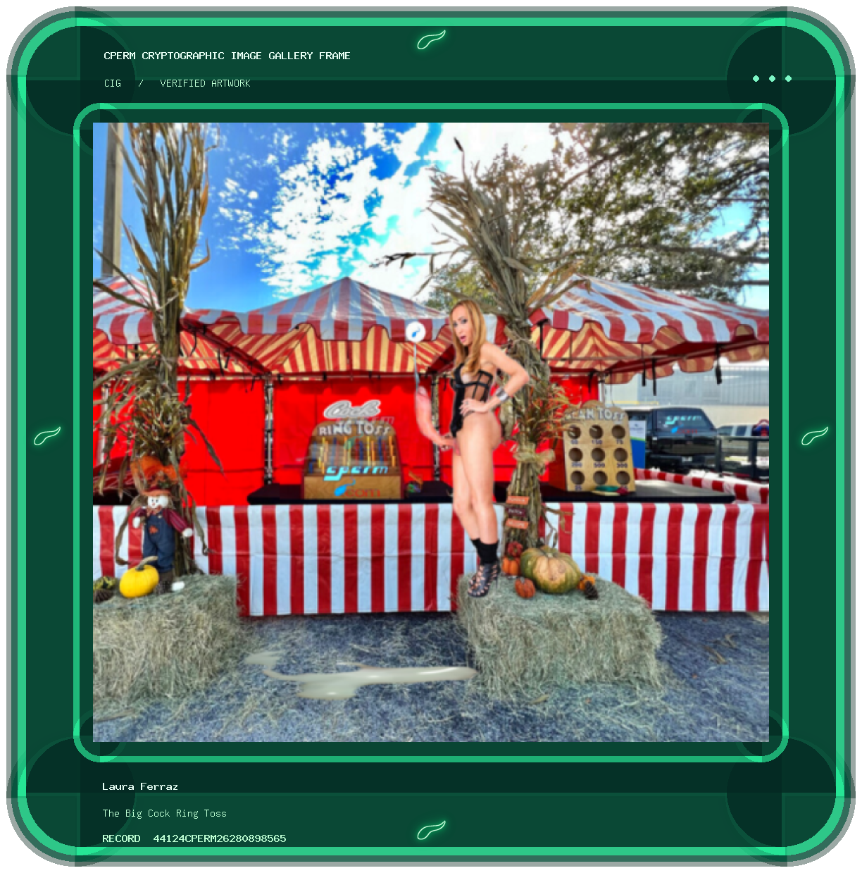 Laura Ferraz — The Big Cock Ring Toss framed cryptographic artwork