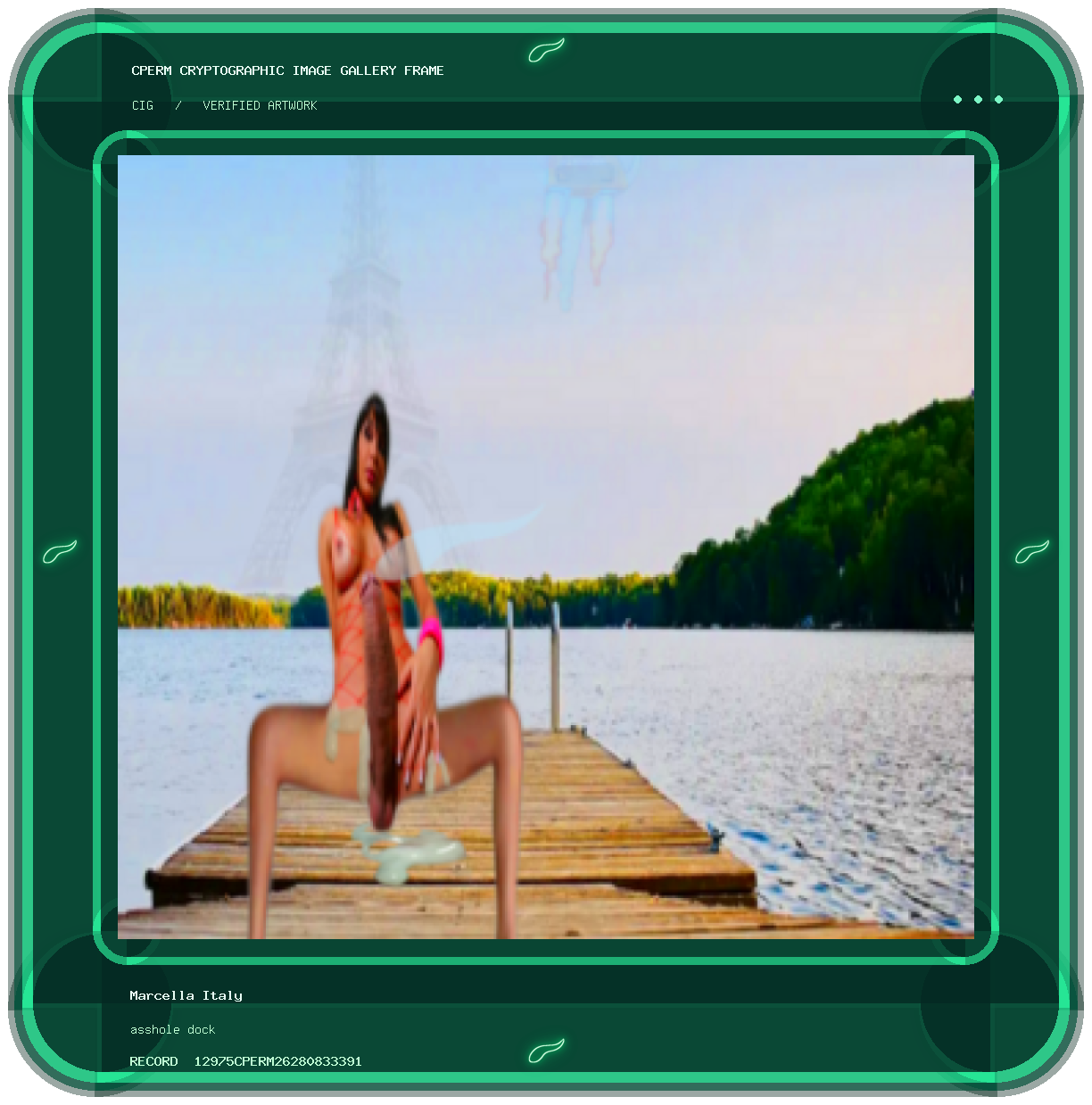 Marcella Italy — asshole dock framed cryptographic artwork