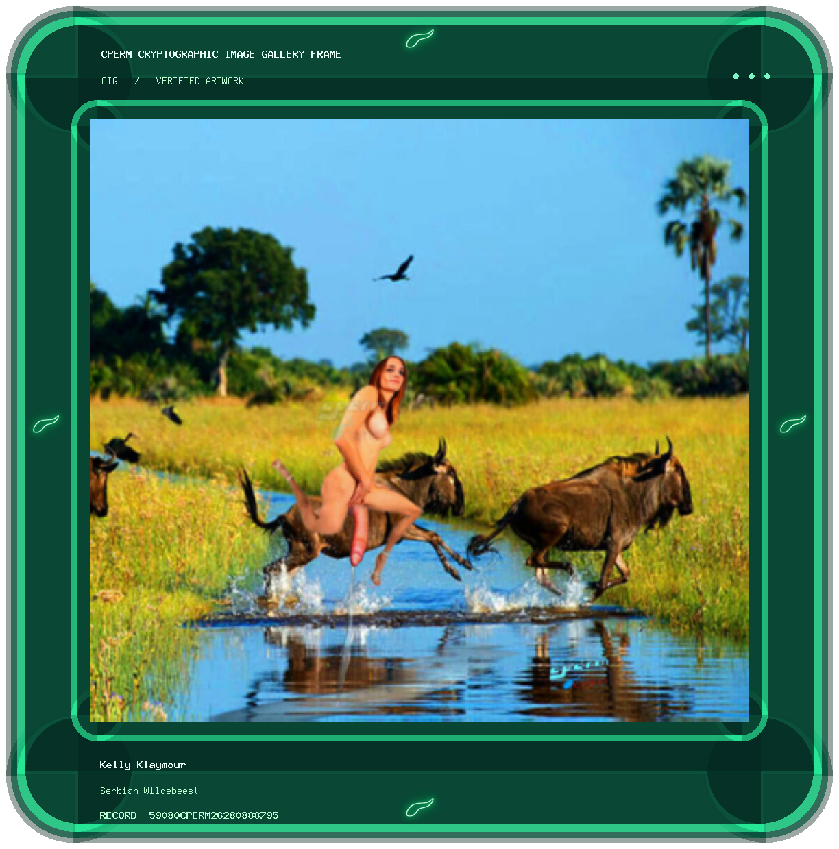 Kelly Klaymour — Serbian Wildebeest framed cryptographic artwork