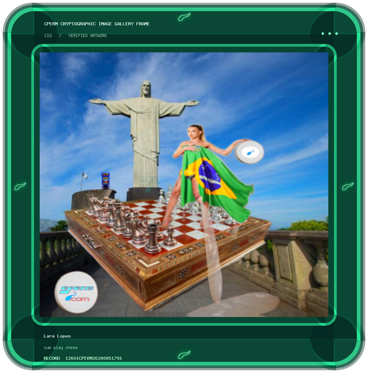 Lara Lopes — cum play chess framed cryptographic artwork