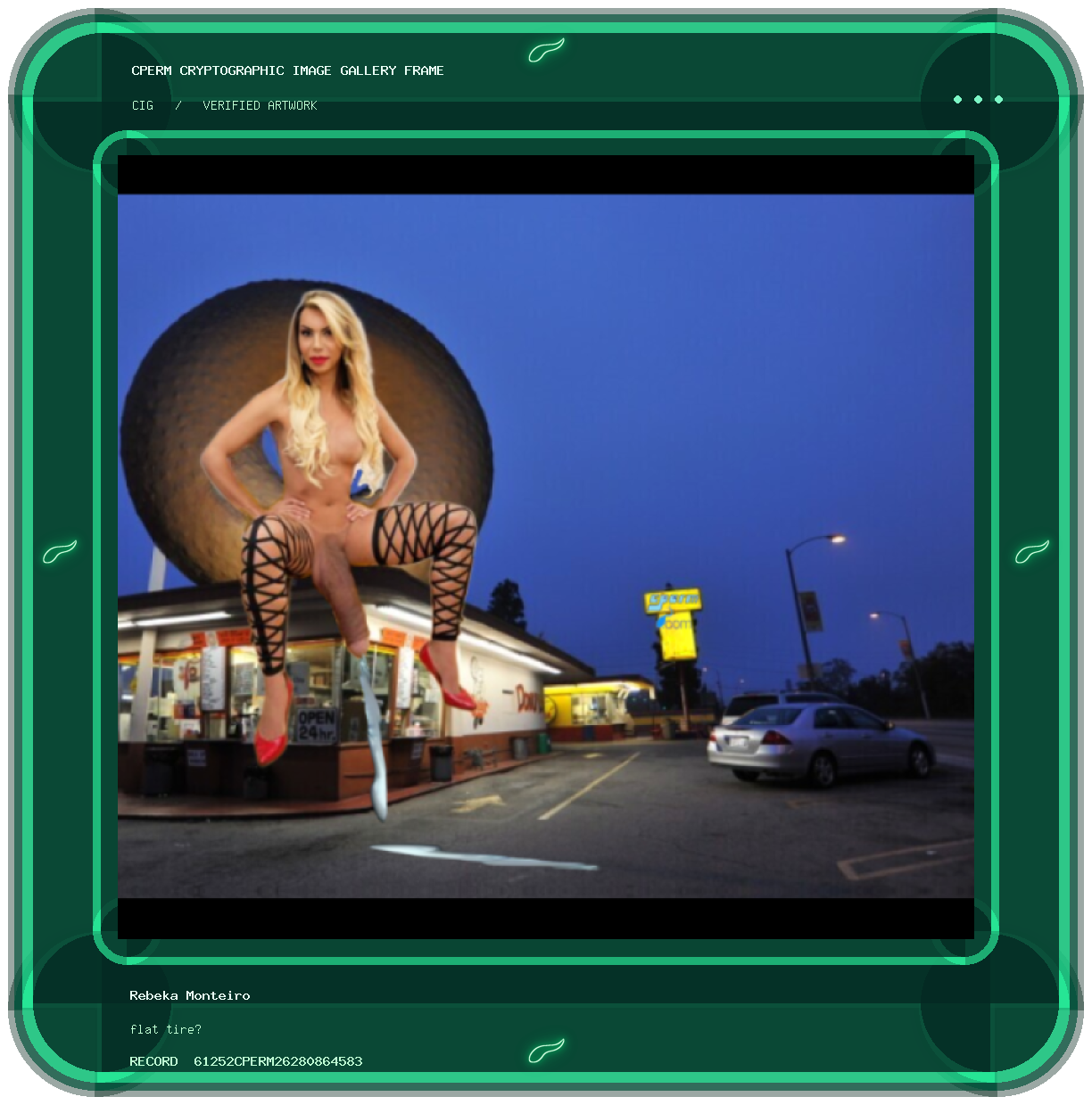 Rebeka Monteiro — flat tire? framed cryptographic artwork