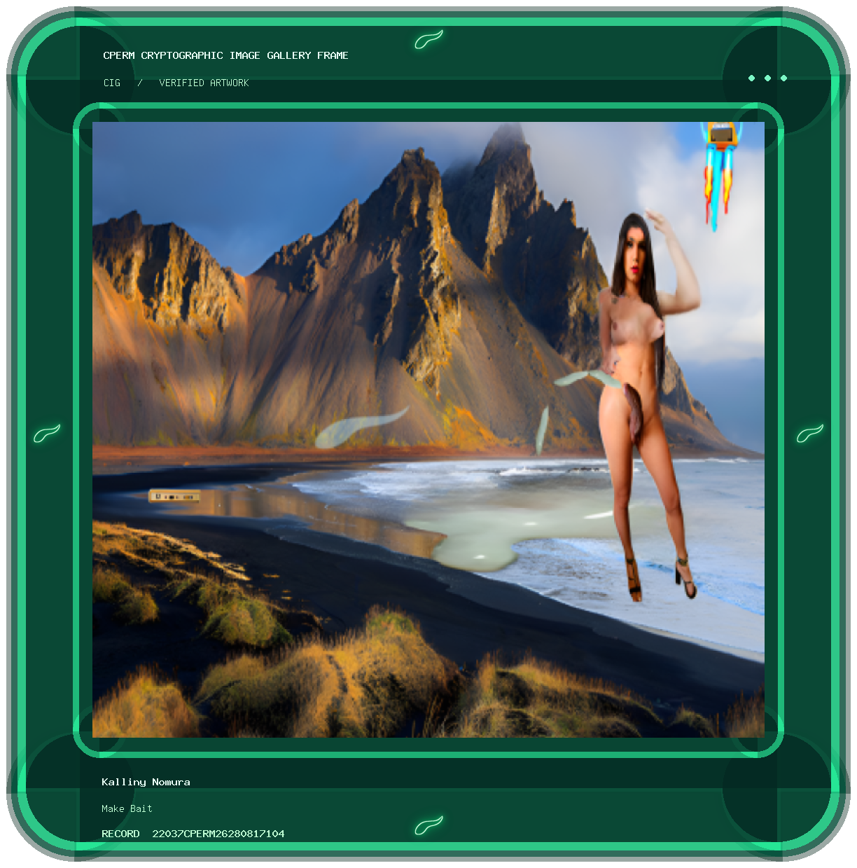 Kalliny Nomura — Make Bait framed cryptographic artwork