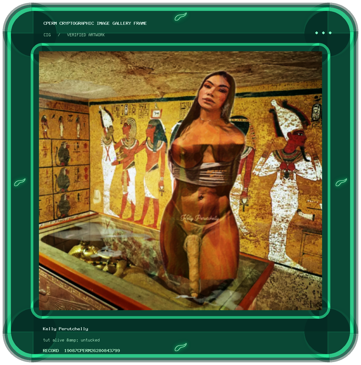 Kelly Perutchelly — tut alive &amp; untucked framed cryptographic artwork