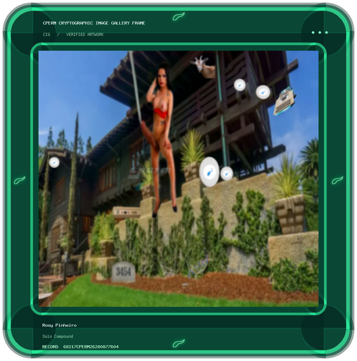 Rosy Pinheiro — Solo Compound framed cryptographic artwork