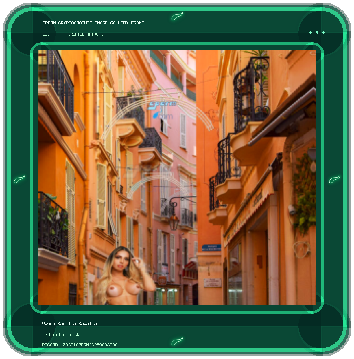 Queen Kamilla Rayalla — le kamelion cock framed cryptographic artwork