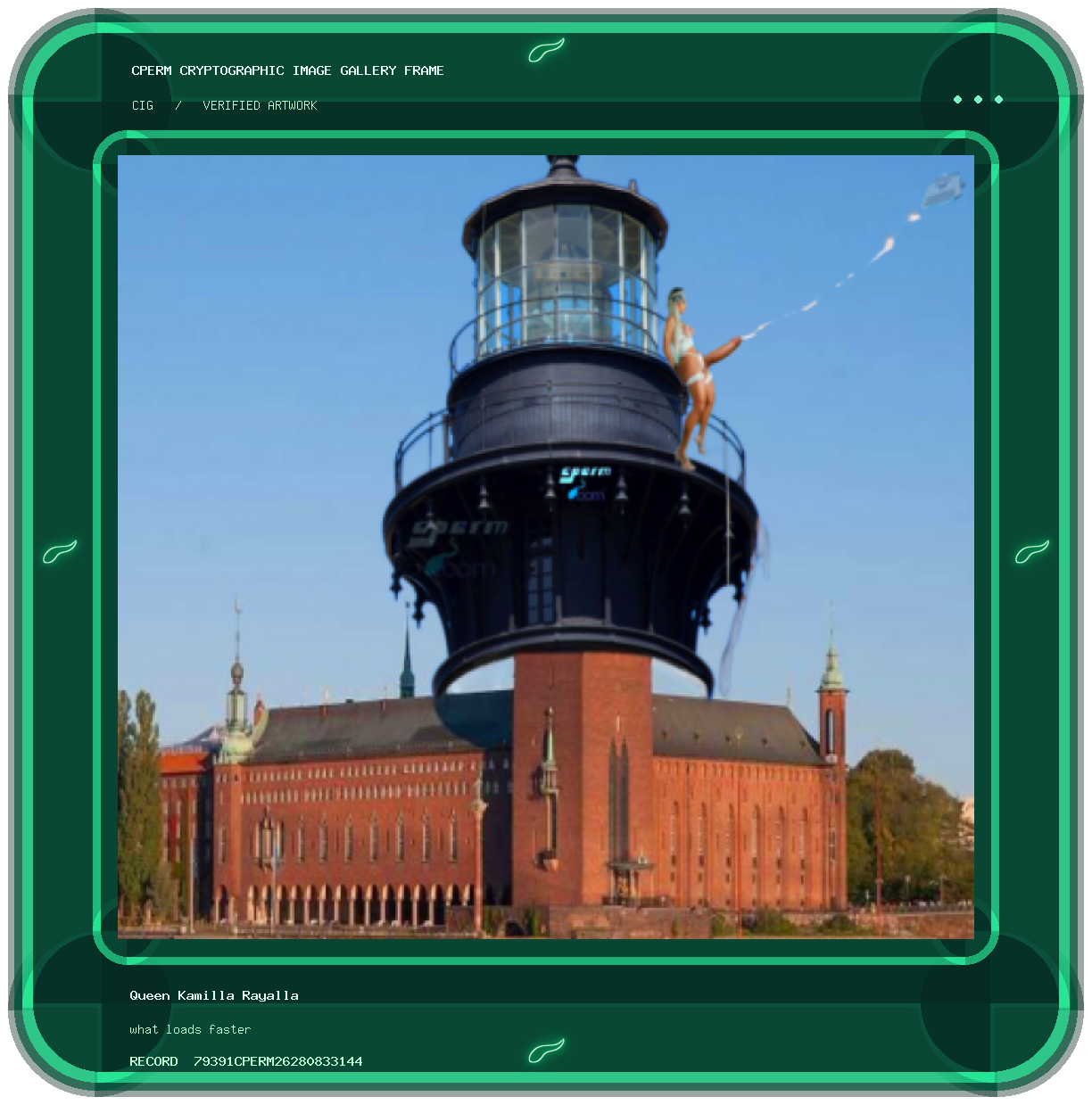 Queen Kamilla Rayalla — what loads faster framed cryptographic artwork