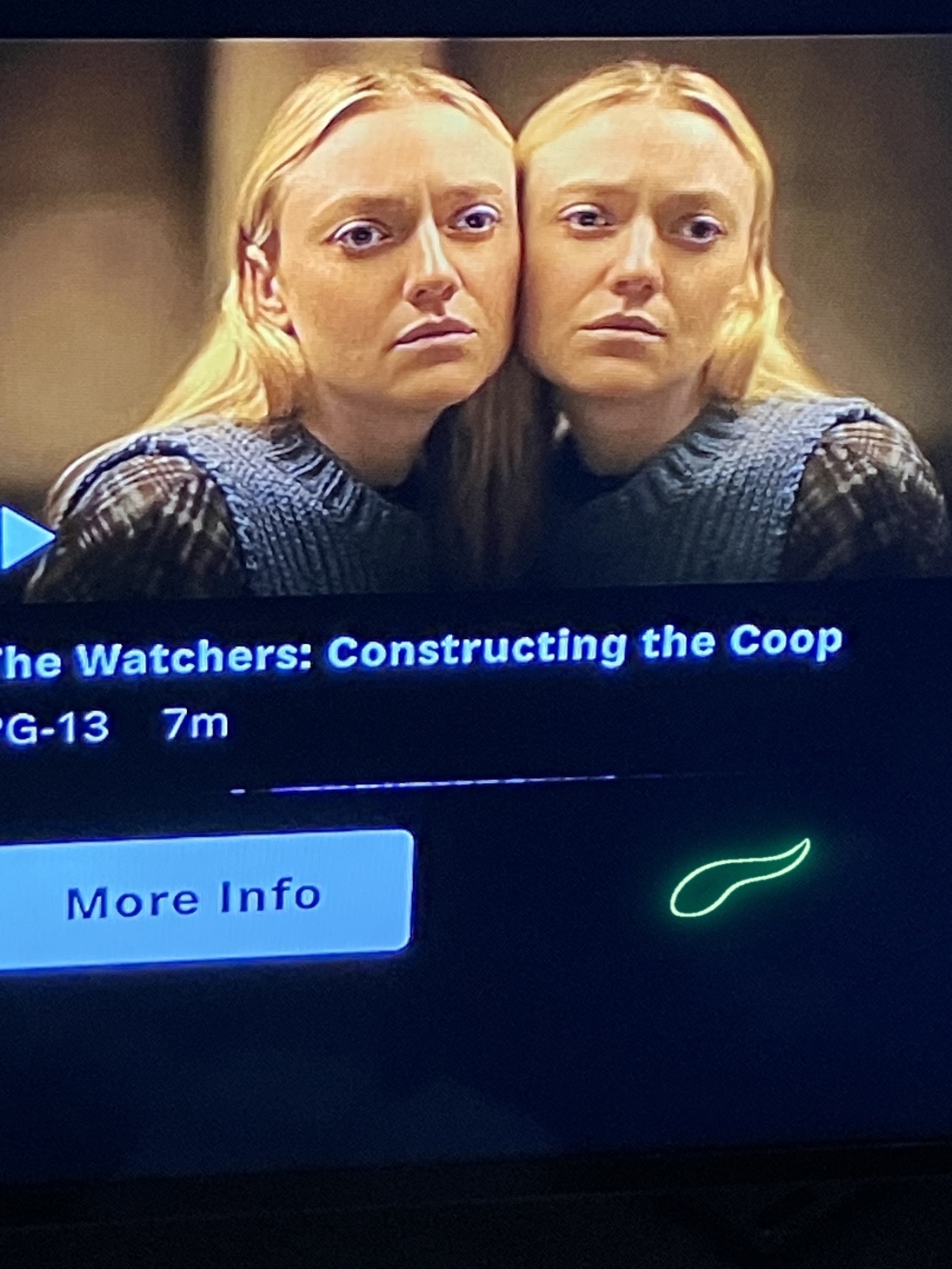 Screenshot from HBO extras section for The Watchers showing the title Constructing the Coop